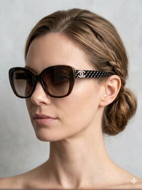Authentic‎ Chanel 9173 Quilted Brown & Gold CC Logo Women's Sunglasses 58-20-142